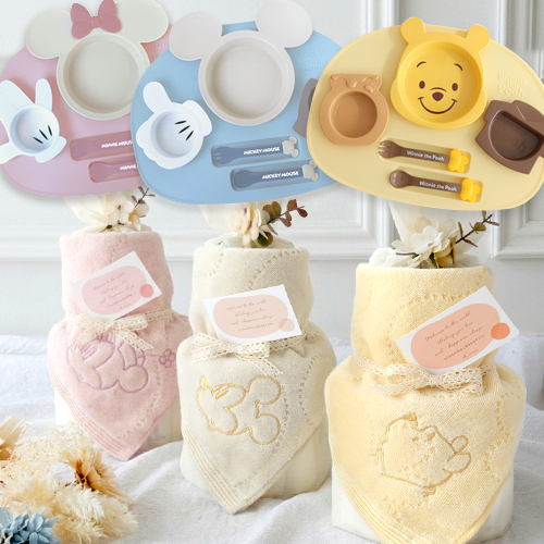 ディズニーリトルナチュラルタオルおむつケーキ＋ディズニー アイコンランチプレートセット