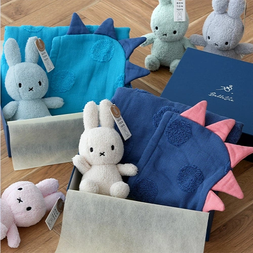 SOF(ソフ)フード付きバスタオル 恐竜+Miffy Terry 23cmぬいぐるみギフトセット
