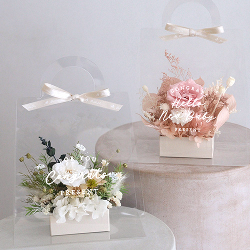 プリザーブドフラワーアレンジ フルールトートバッグプティ （クリアバックケースinメッセージ）