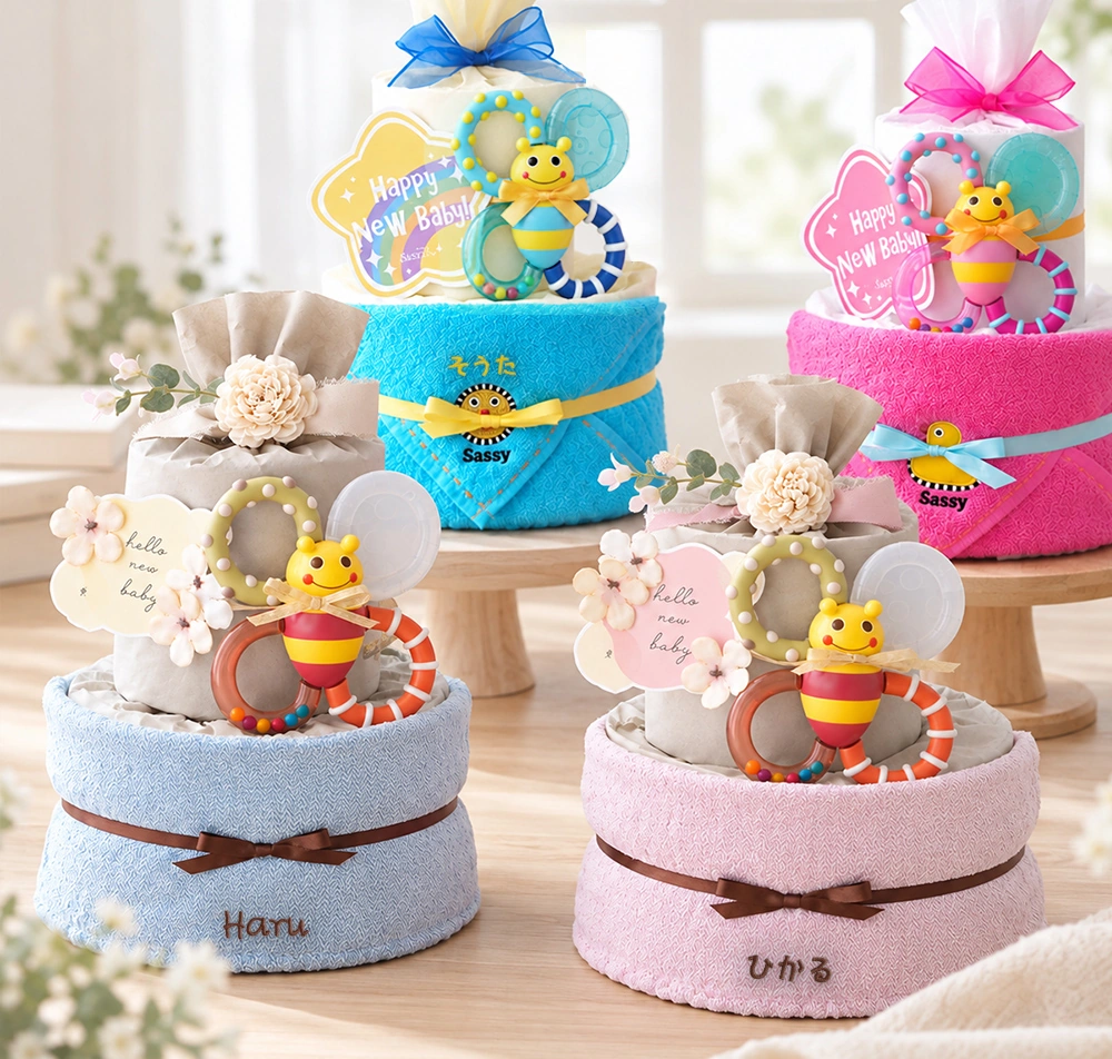 Sassy baby カミカミみつばちタオルおむつケーキ