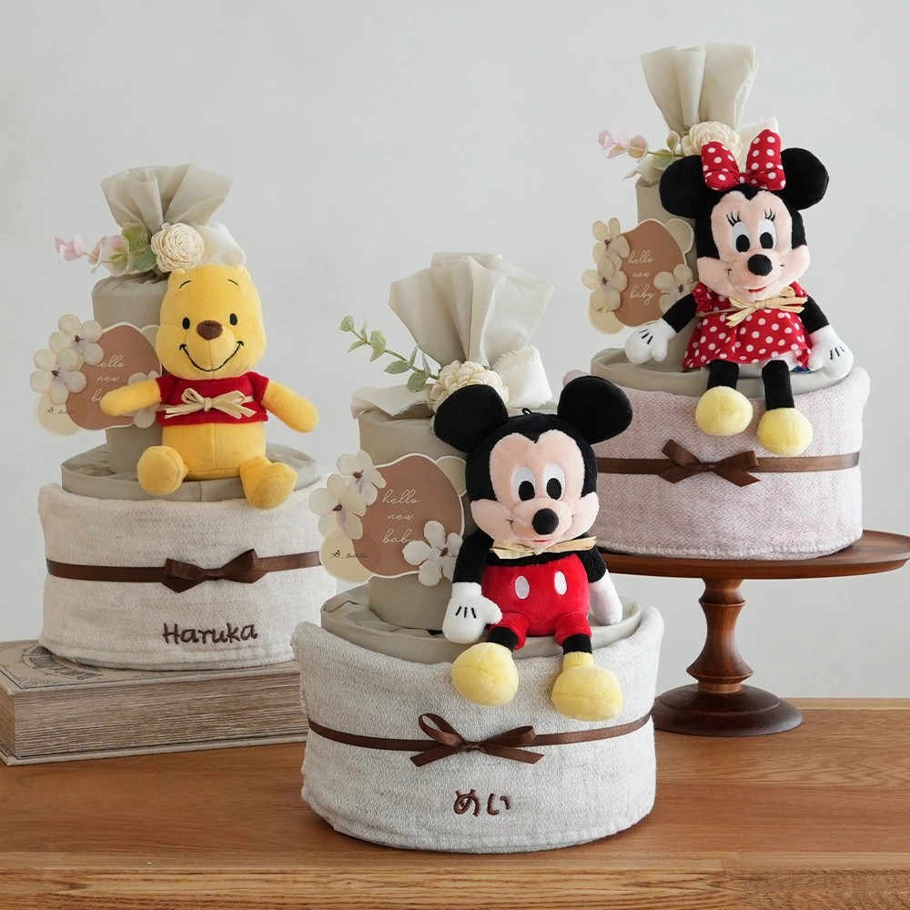 【出産祝い】ディズニーぬいぐるみ タオルおむつケーキ