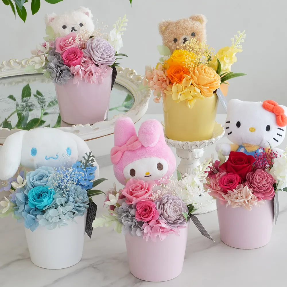 プリザーブドフラワー ぬいぐるみ付き カレンポット