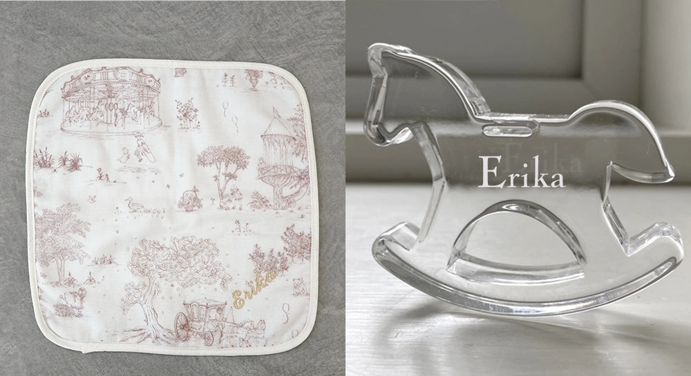 ループ付きタオルと木馬ラトル 名入れオプション(+1100円)