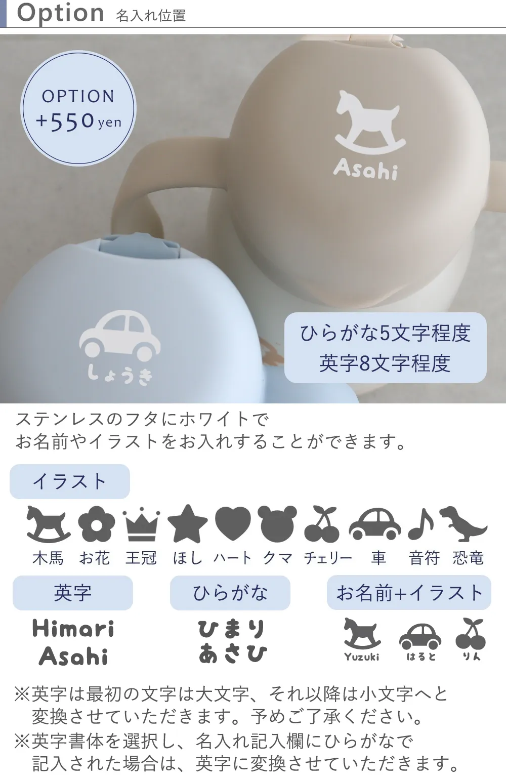 オプション+550円 名入れ位置